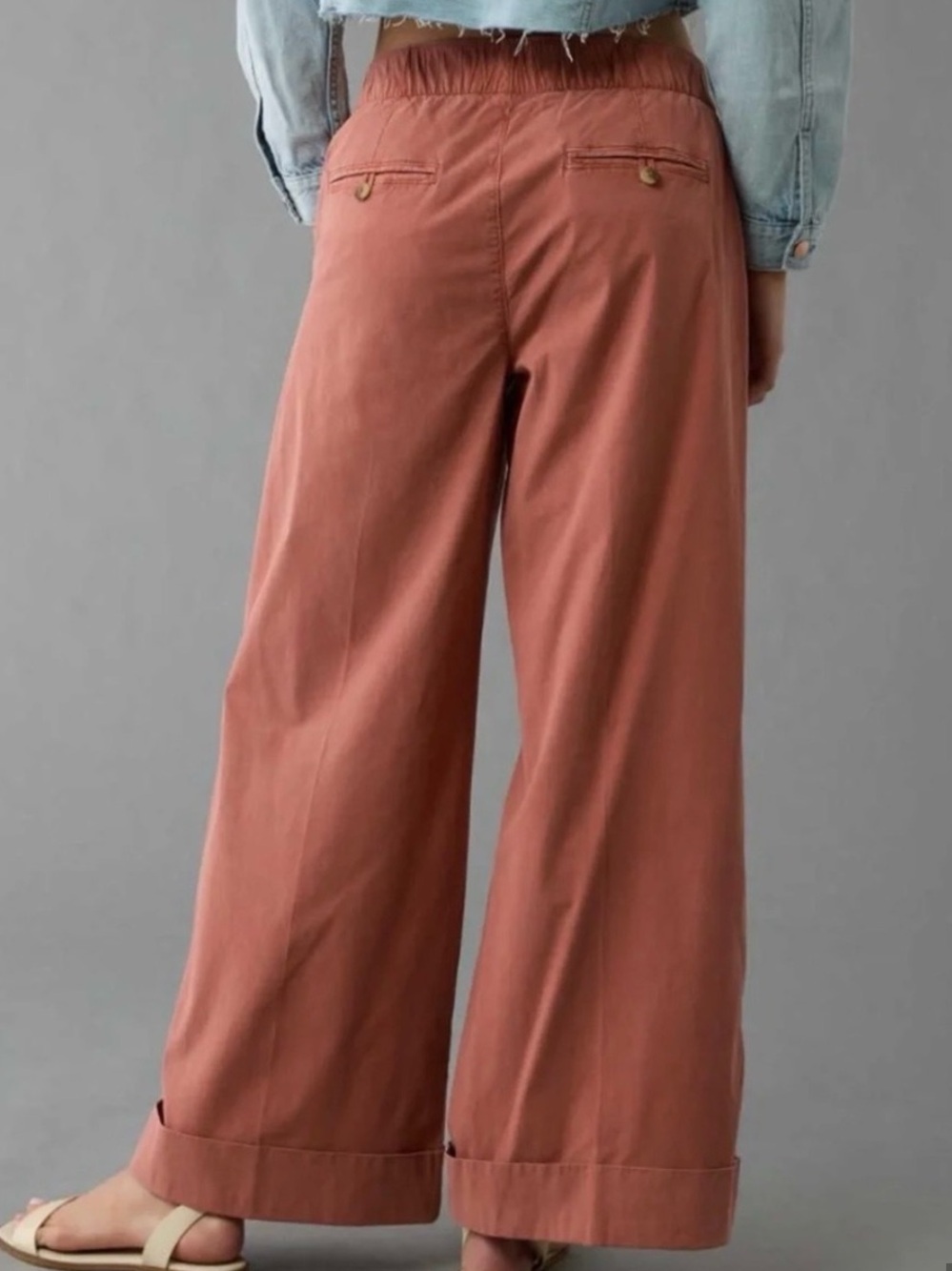 American Eagle Women 10 Terracotta Stretch Poplin Wide Leg Trouser Pants - Picture 3 of 14